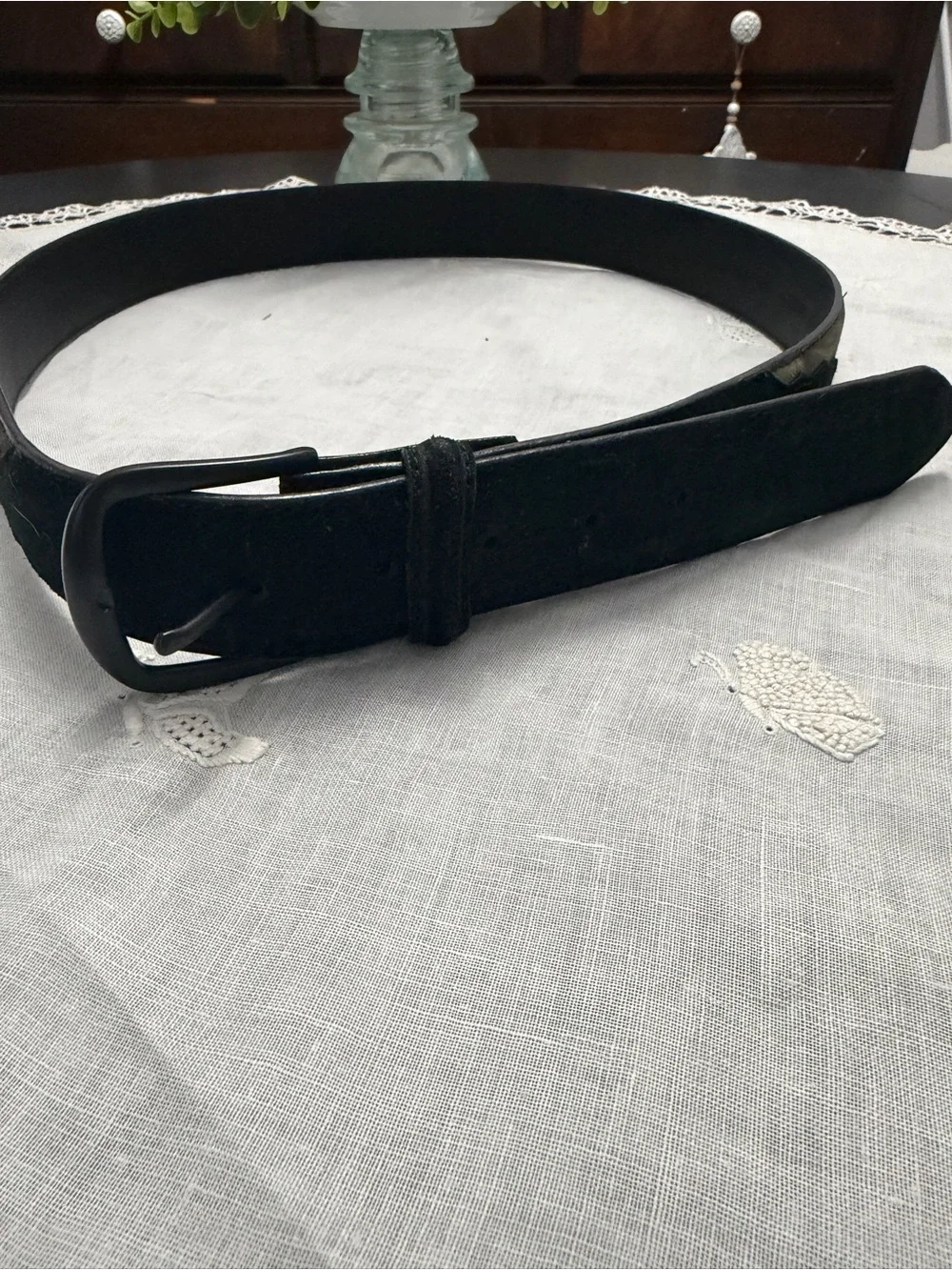 MEN’S BLACK & CAMOUFLAGE LEATHER BELT SIZE 40